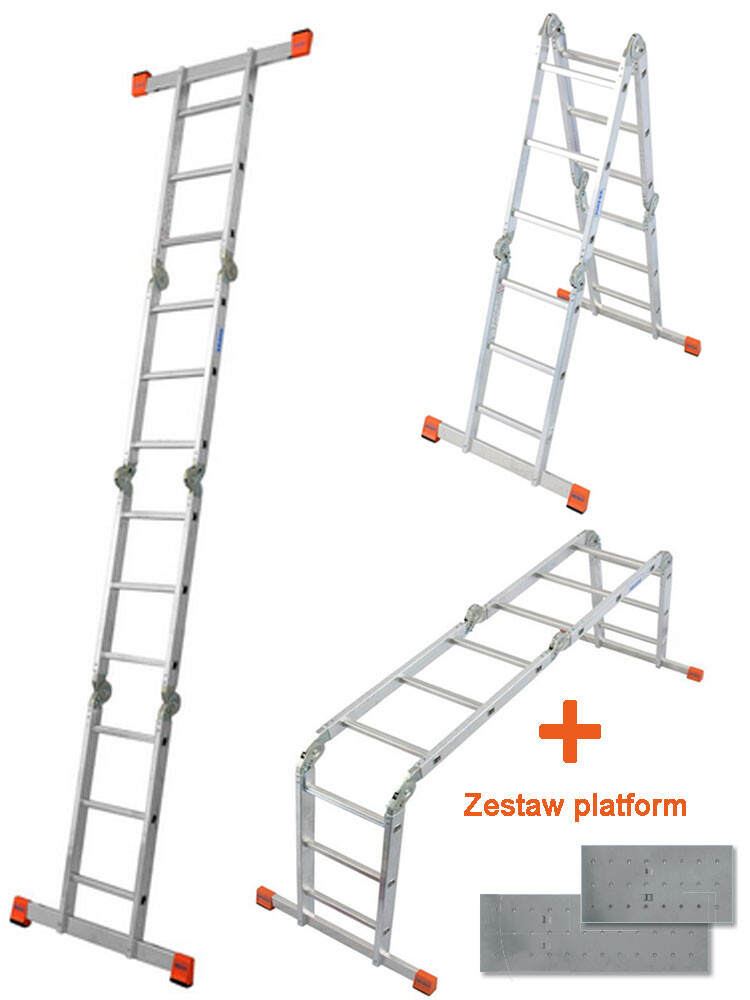KRAUSE MultiMatic uniwersalna drabina aluminiowa przegubowa z platformą 4x3 szczeble
